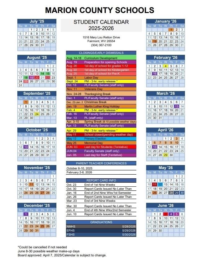 Academic Calendars | Marion County Schools