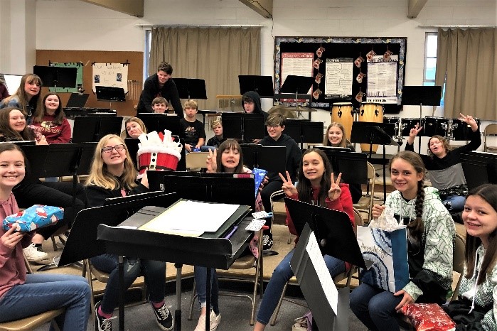Junior high band celebrates during the holidays.