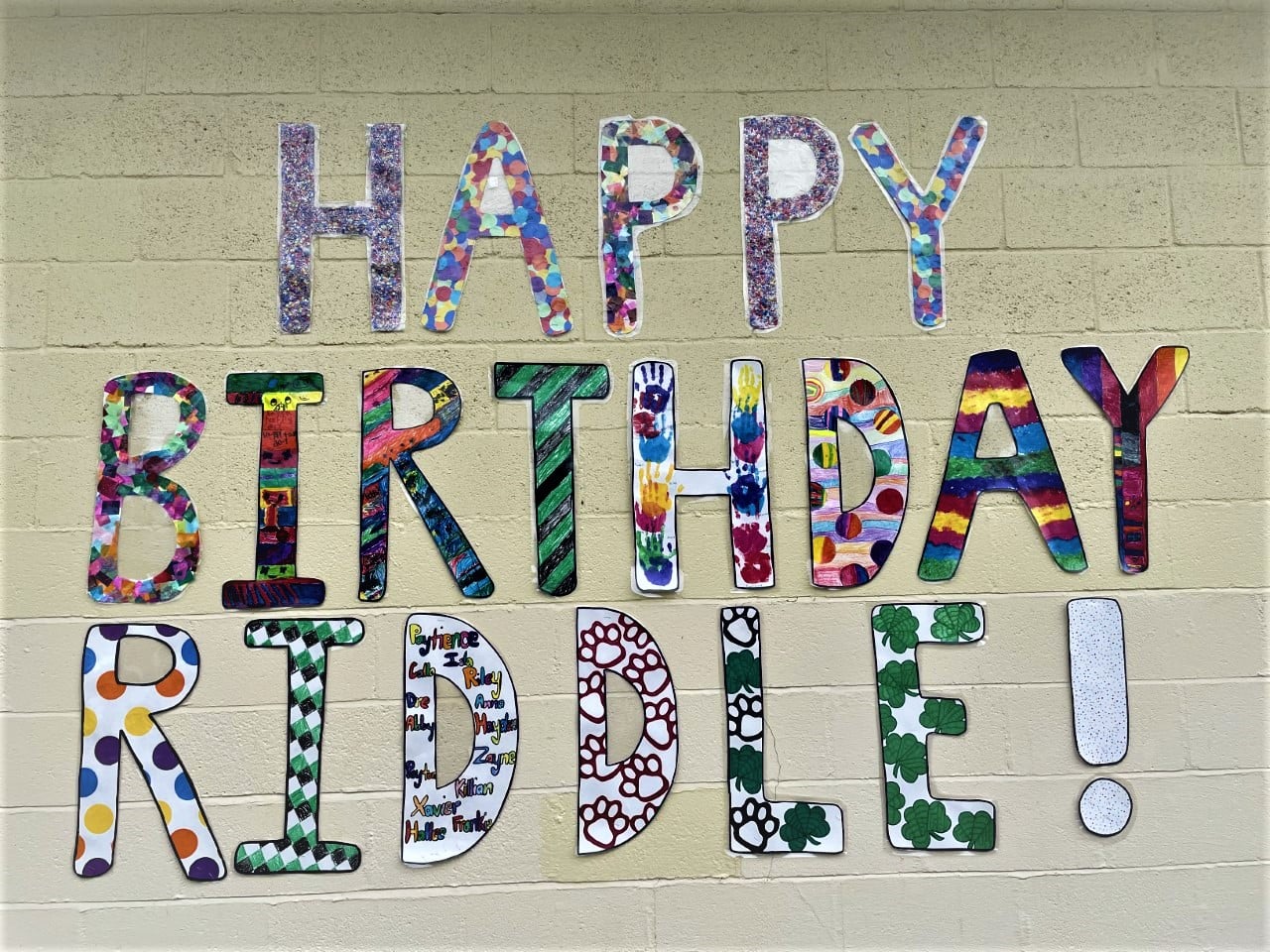 Happy Birthday Riddle artwork by K-2 students.