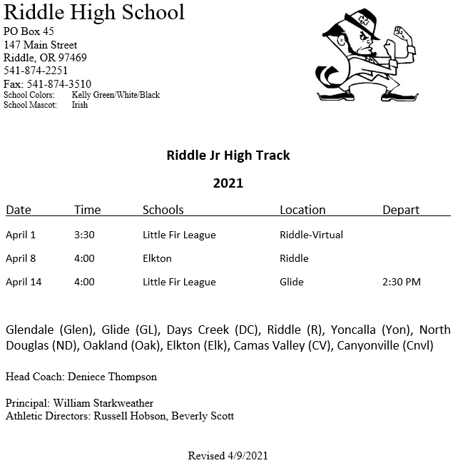 Jr. High Track schedule