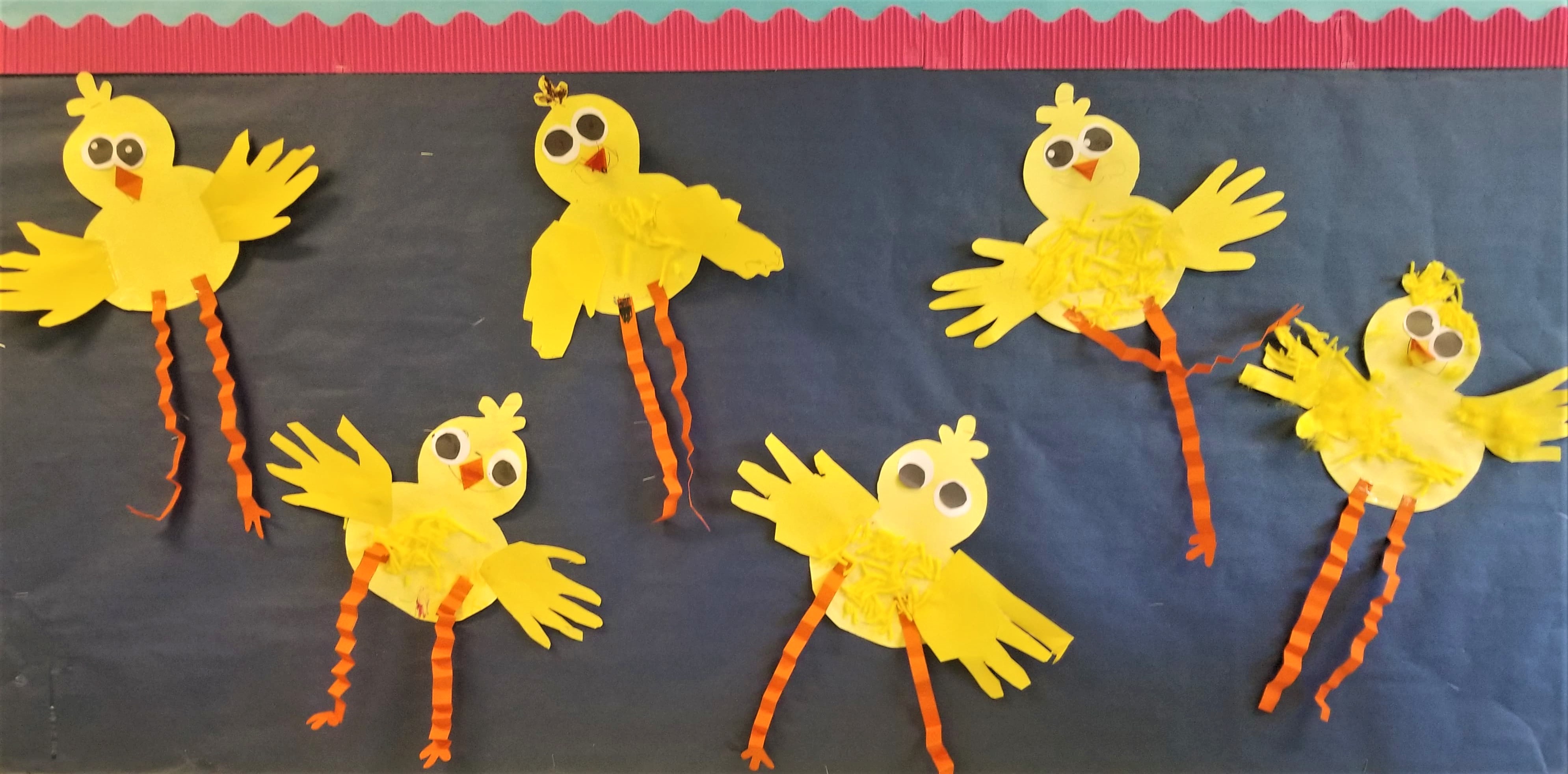 Ms. Dixon's kindergartner class creates Spring Chicks artwork.