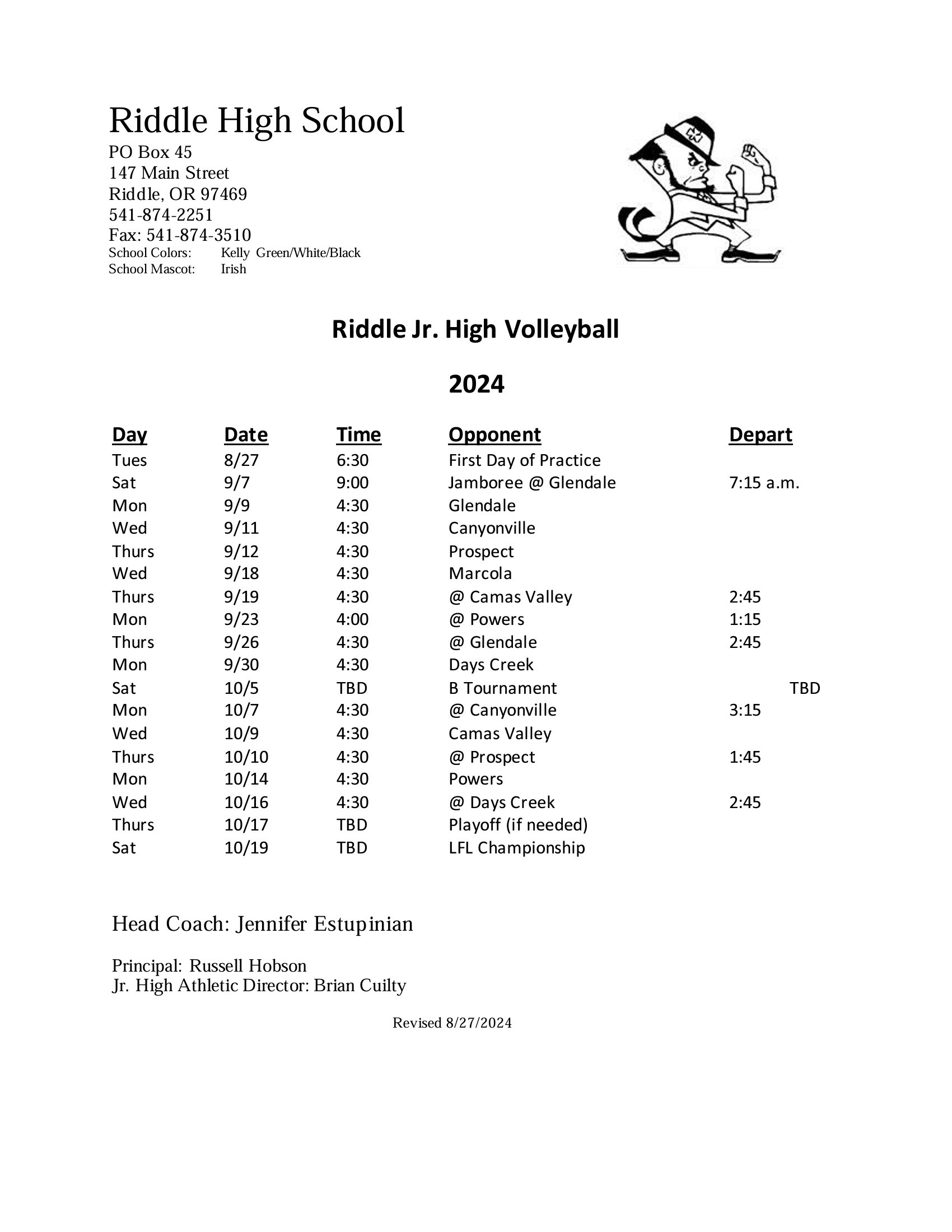 JH Volleyball Schedule