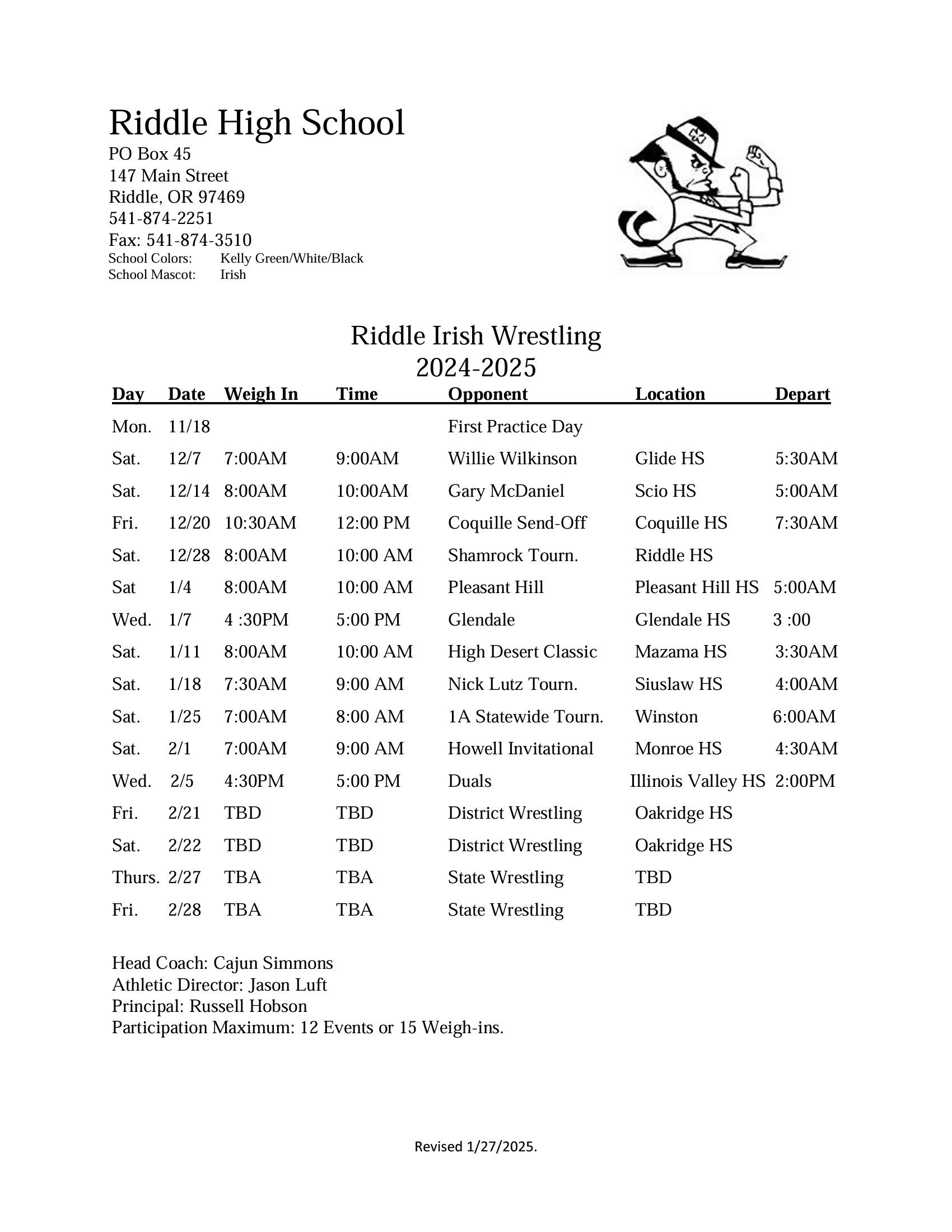 Wrestling Schedule