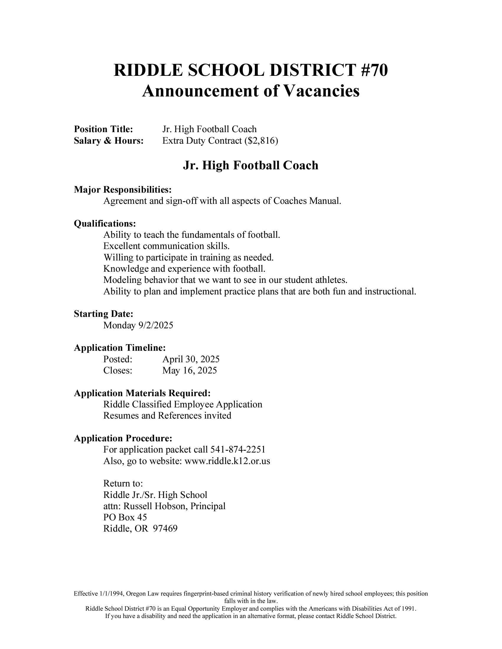 JH Football Coach