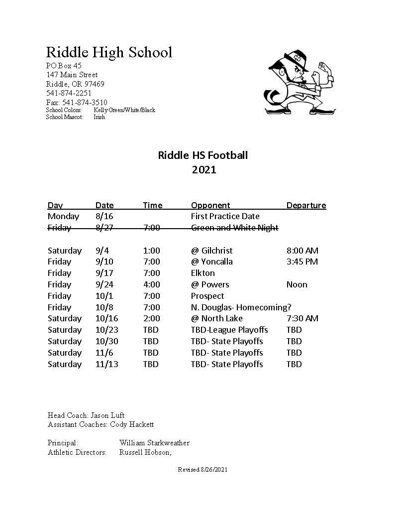 Riddle High School Football Schedule 2021