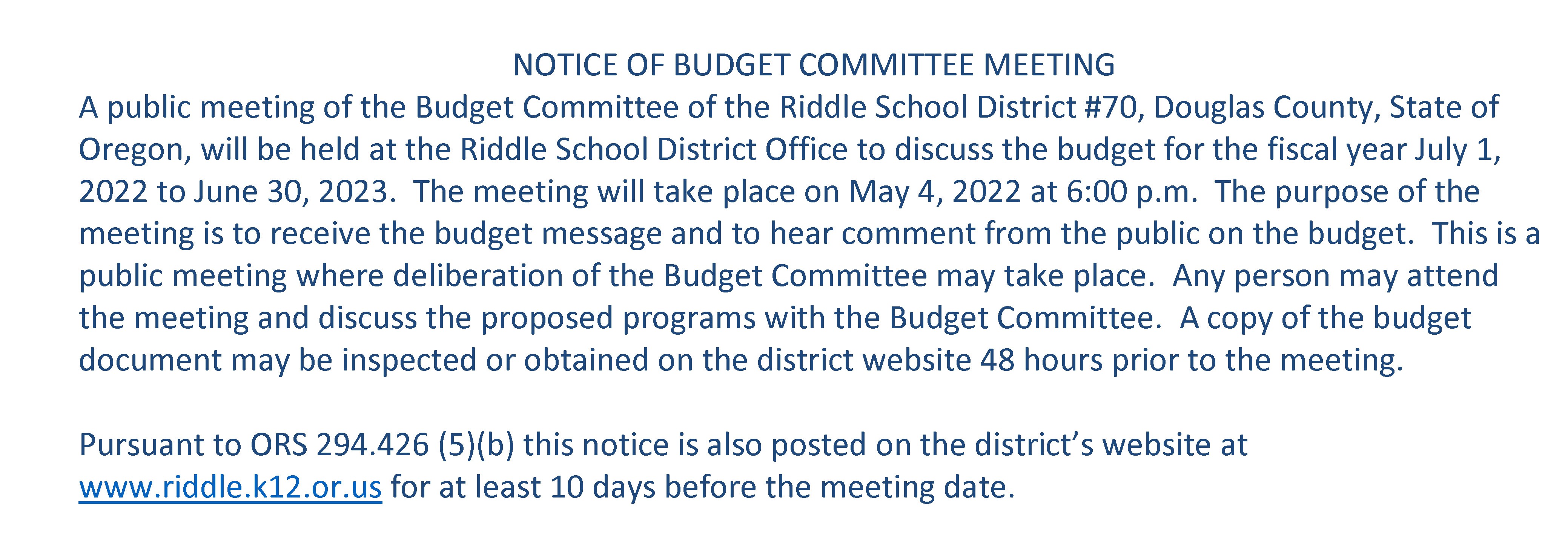 Budget meeting notice