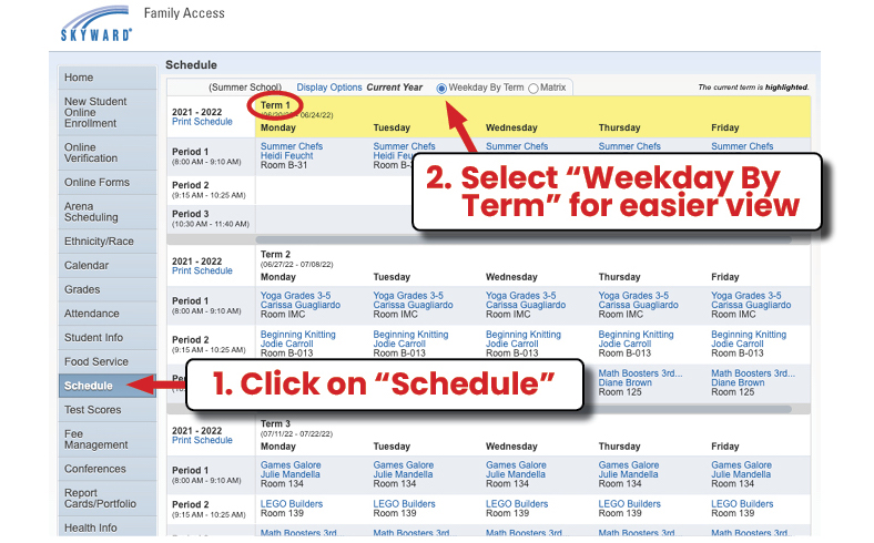 Schedules in Family Access