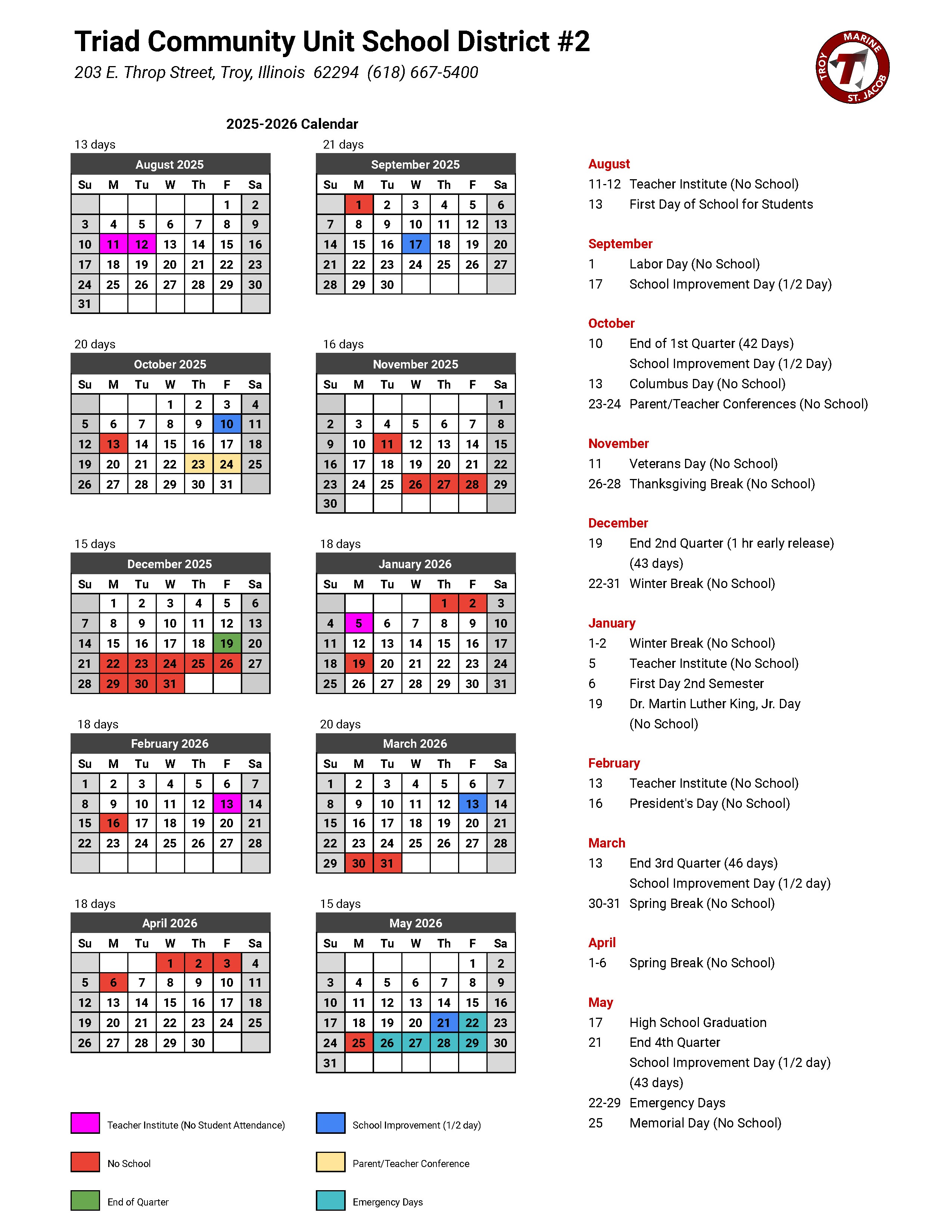 25-26 School Calendar