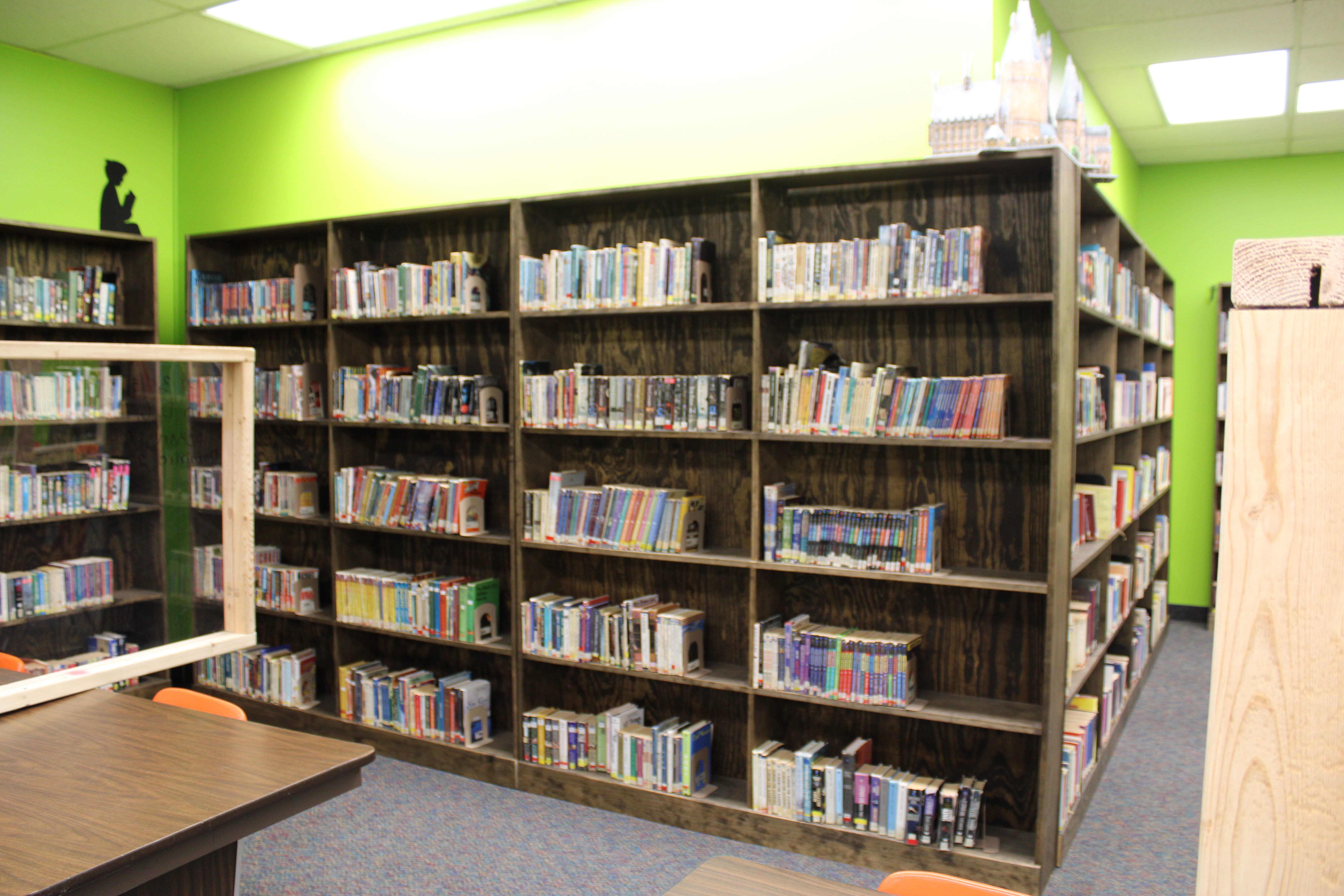 The new bookshelves that were built in 2020 for the Iroquois High School Library. 