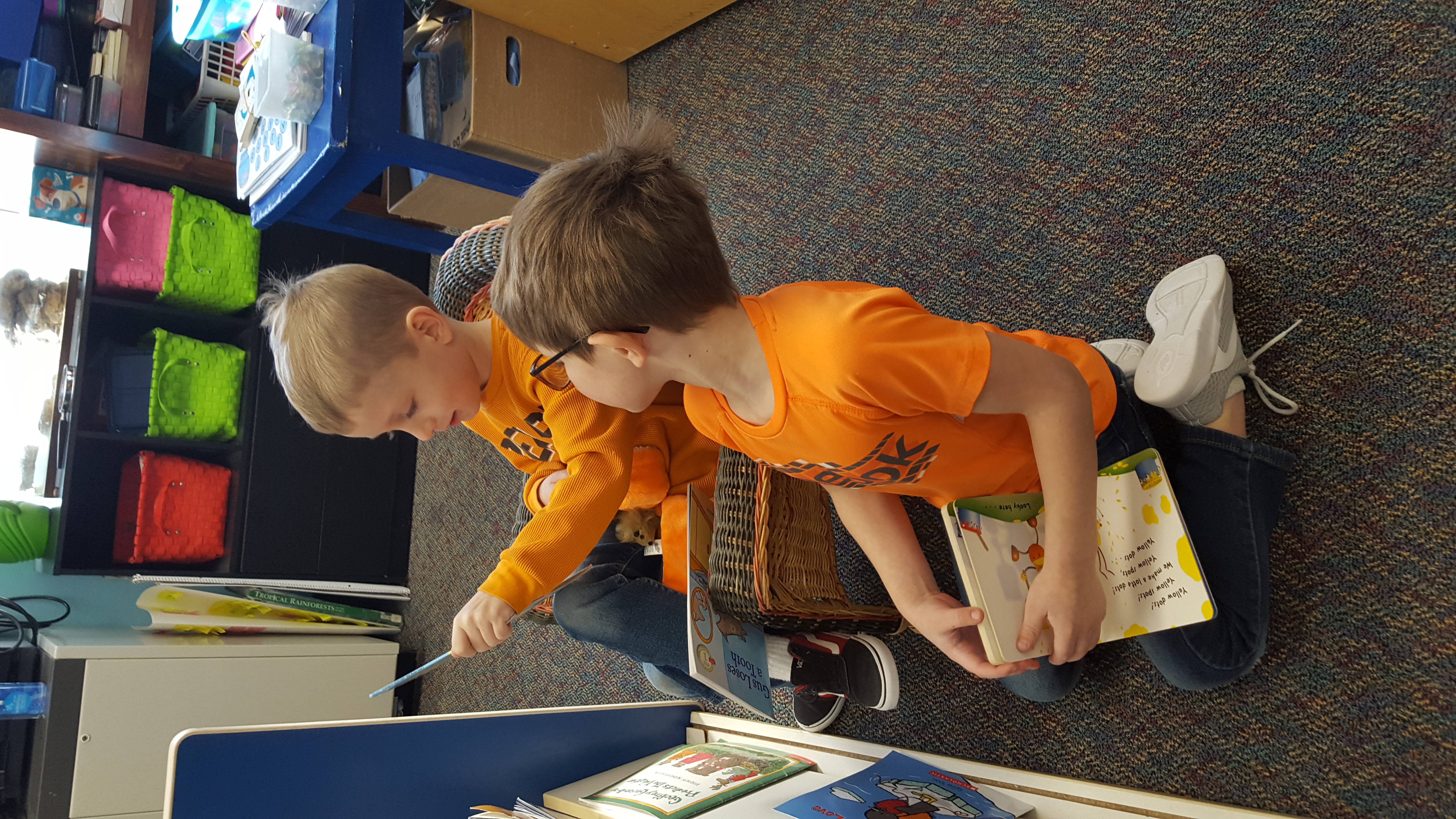 The classroom library books are rotated regularly and are part of the free choice play time. Reading aloud to the children promotes comprehension and expands their vocabulary. Journal time gives children an opportunity to draw or write to express themselves. They learn to join letters to represent words and names. Phonemic awareness activities help children learn sounds, and rhymes. 