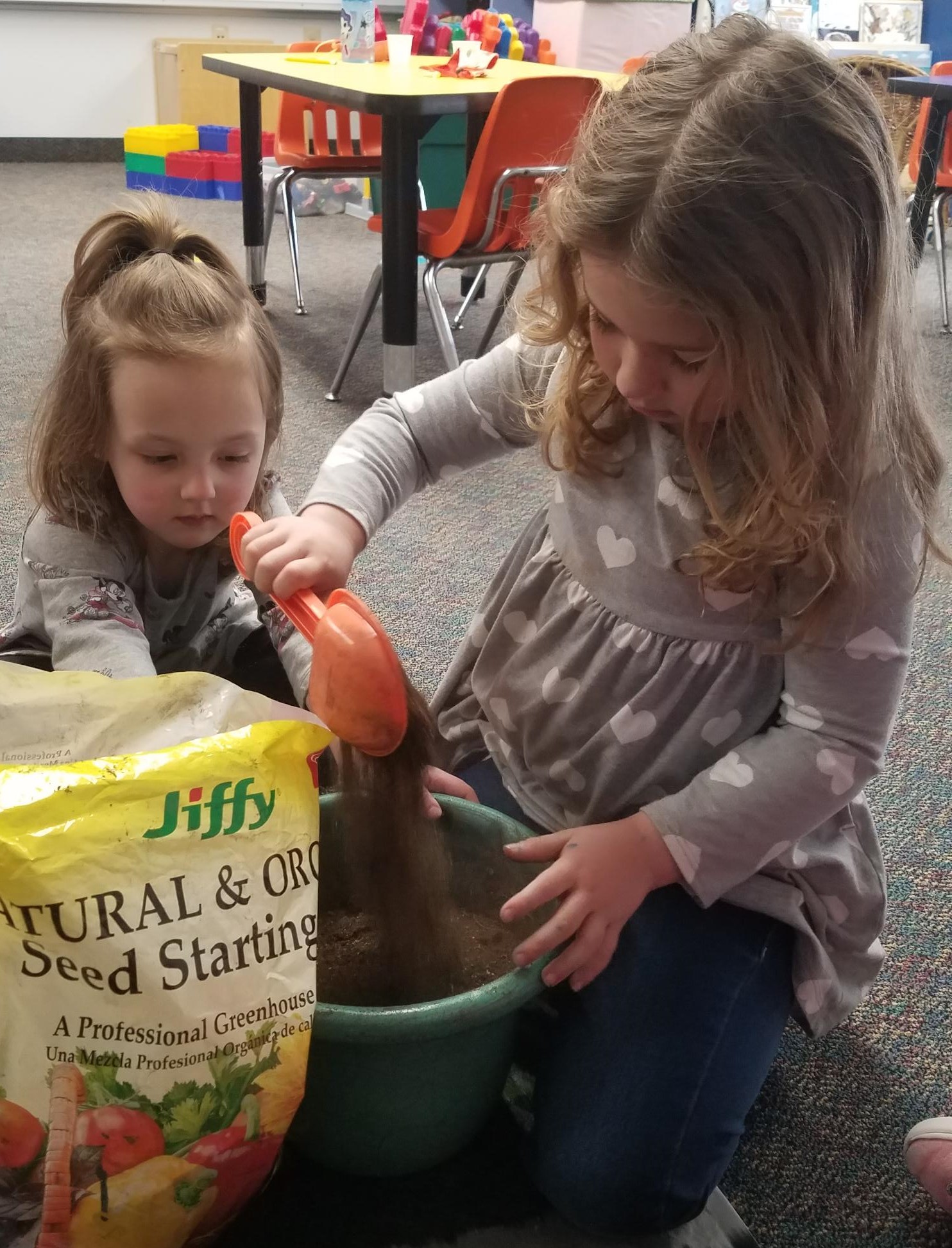 Children’s thinking about math and science are in integrated into their play through various activities and areas of the classroom. Children may sort blocks by size or color in the block area. They may discover which object sink or float at the sensory table. They will be exposed to vocabulary phrases such as more than, less than, in front, behind, names of shapes, etc. Children will observe nature, participate in classroom cooking, and compare/contrast objects. 