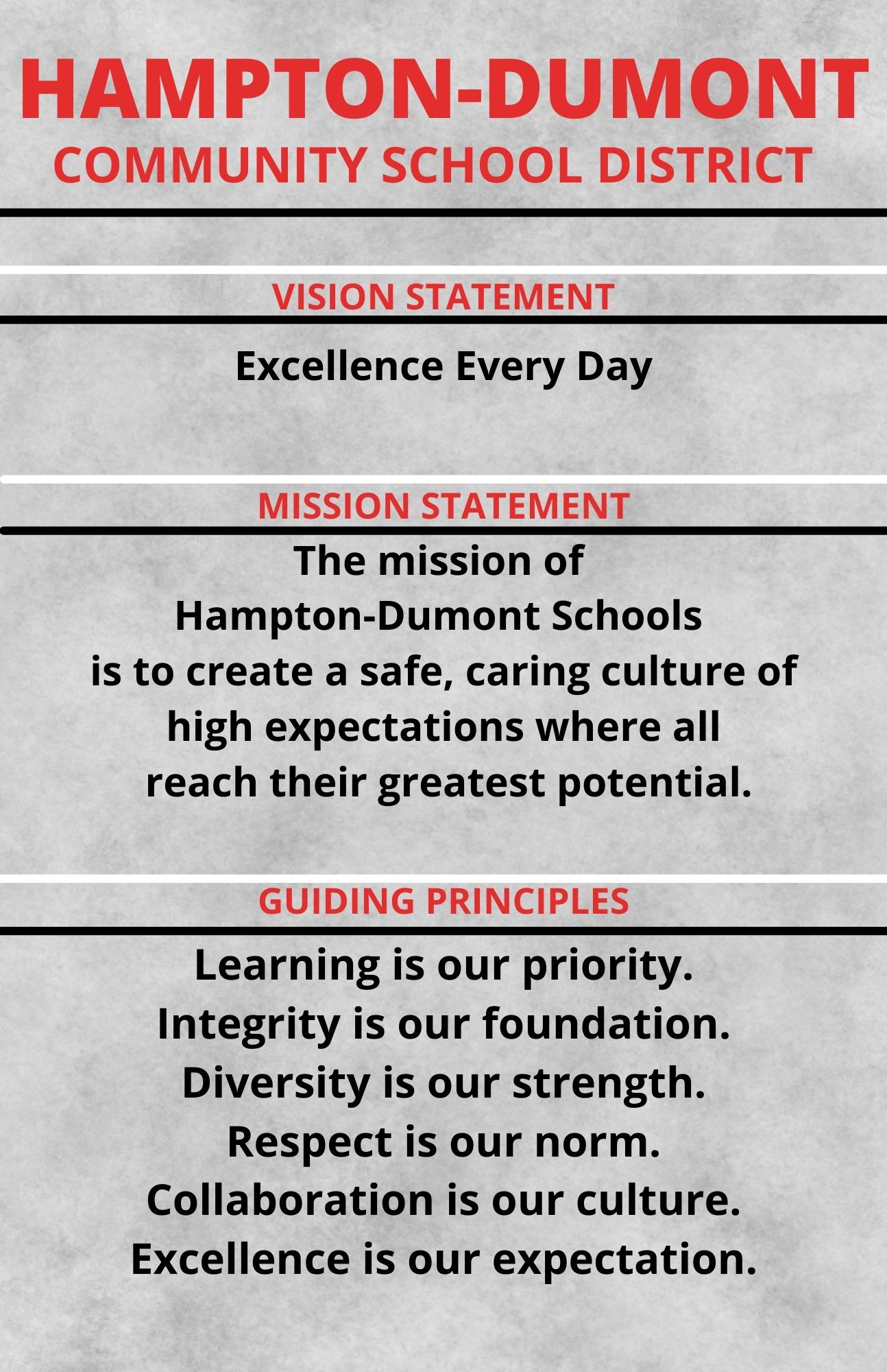 Picture of Hampton-Dumont's Vision Statement, Mission Statement and Guiding Principles