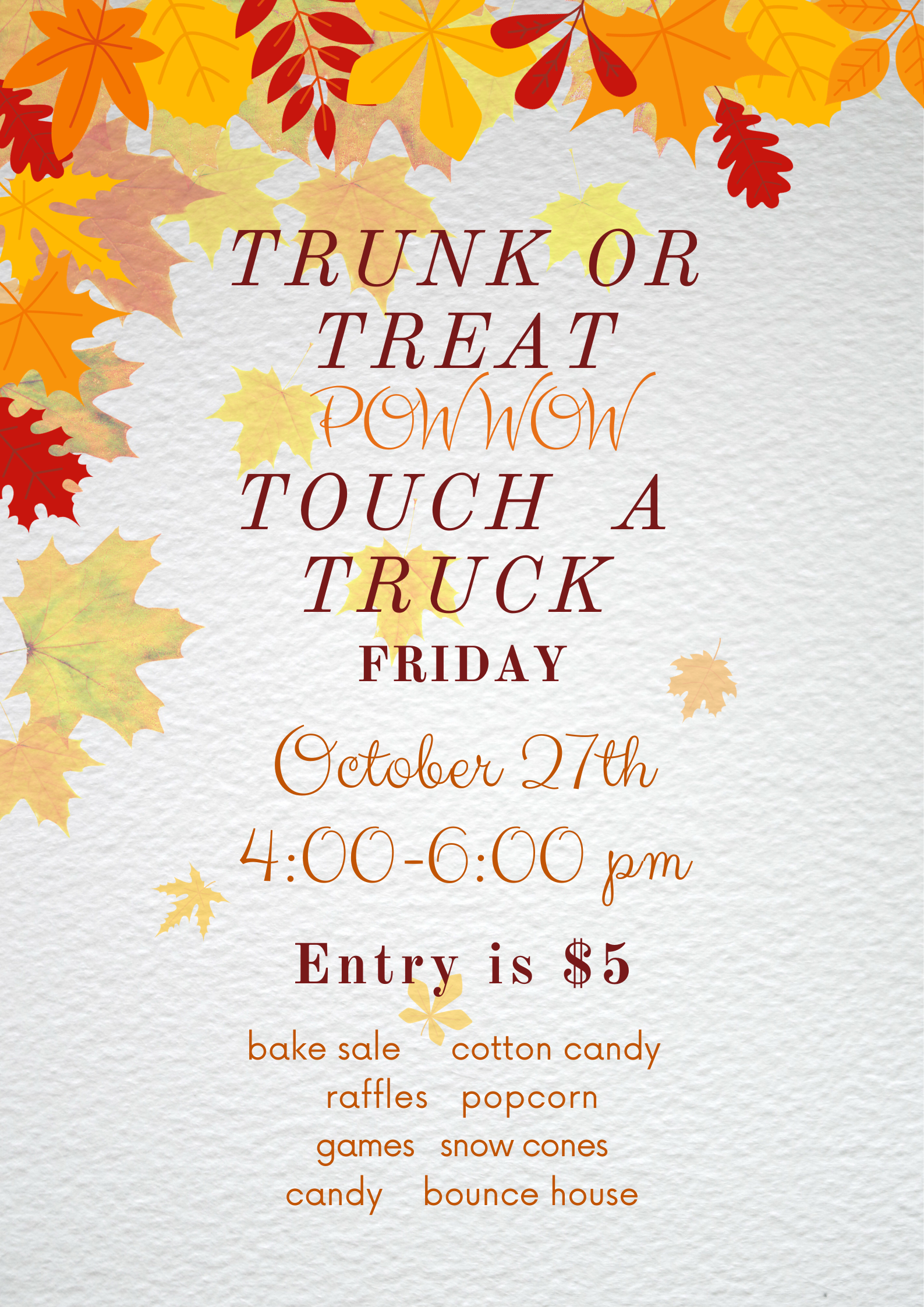 Pow Wow, Touch a Truck, and Trunk or Treat Flyer