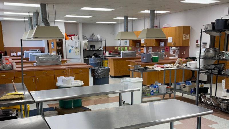 classroom with kitchen prep areas
