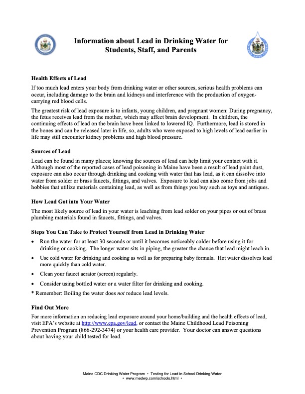 Information about lead in drinking water
