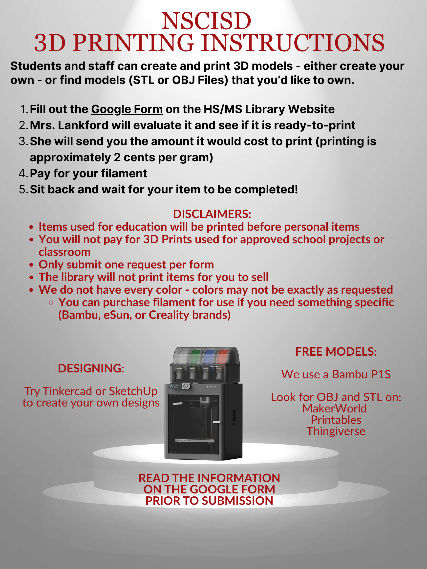 Instructions for 3D printing