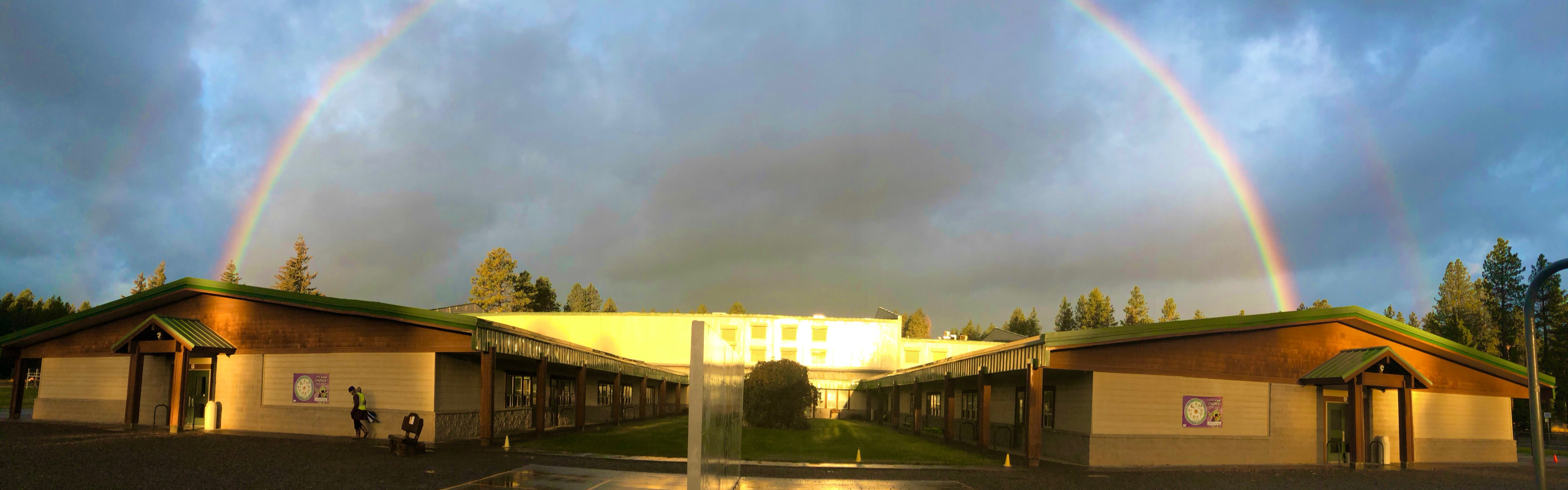 Rainbow over the Elementary school. 