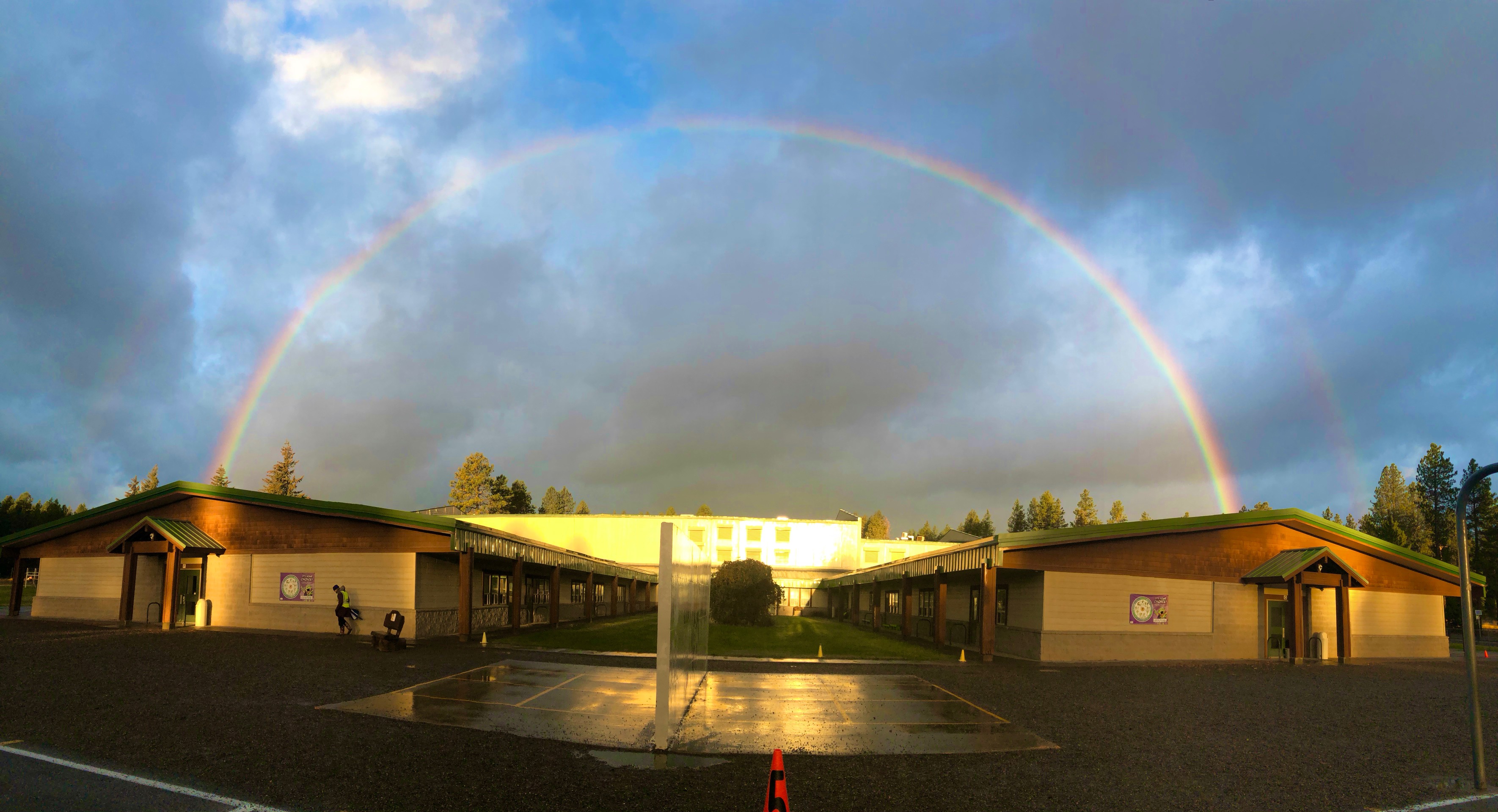 Rainbow over the Elementary school. 