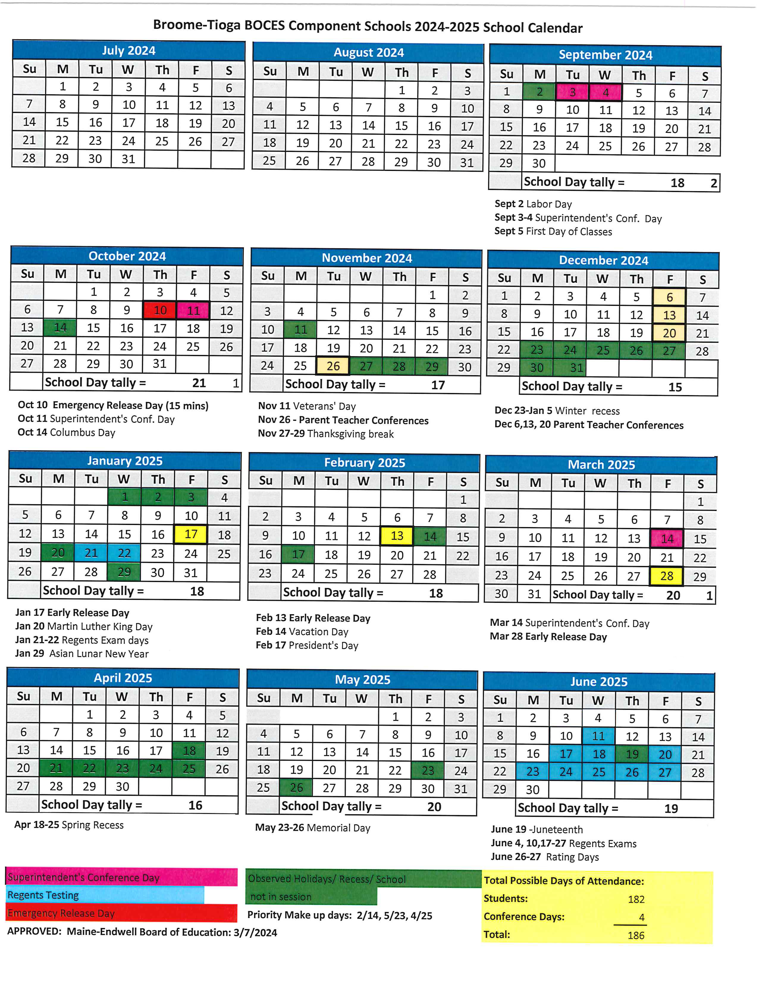 20242025 Calendar MaineEndwell Central School District