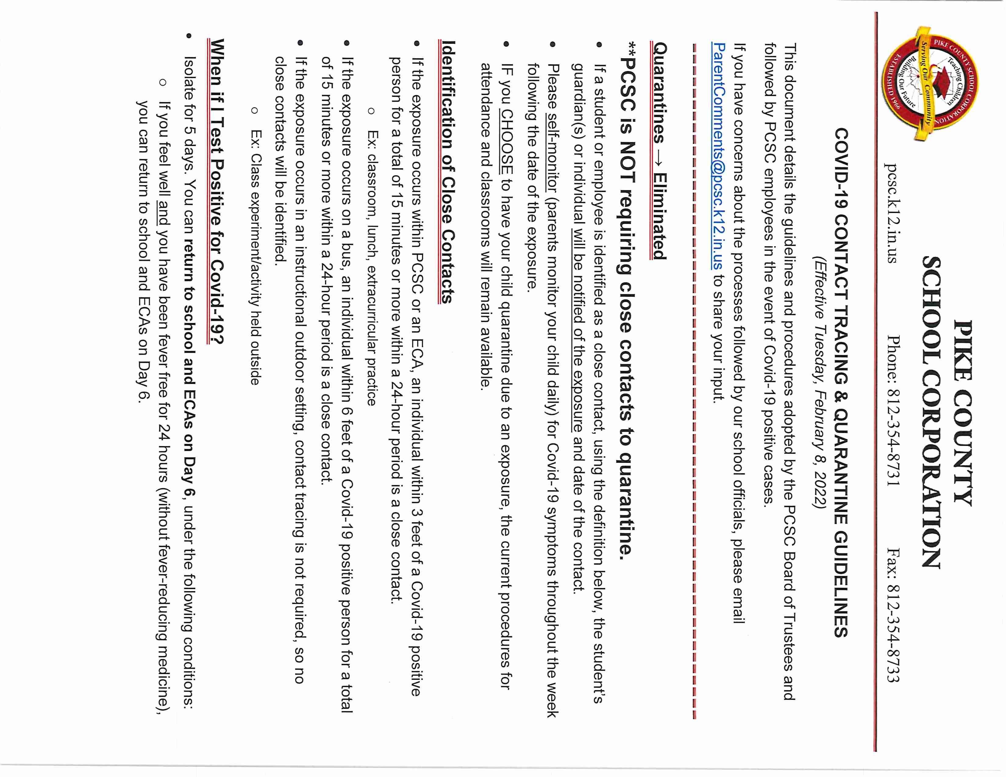 Covid Policy Updates 2.8.22