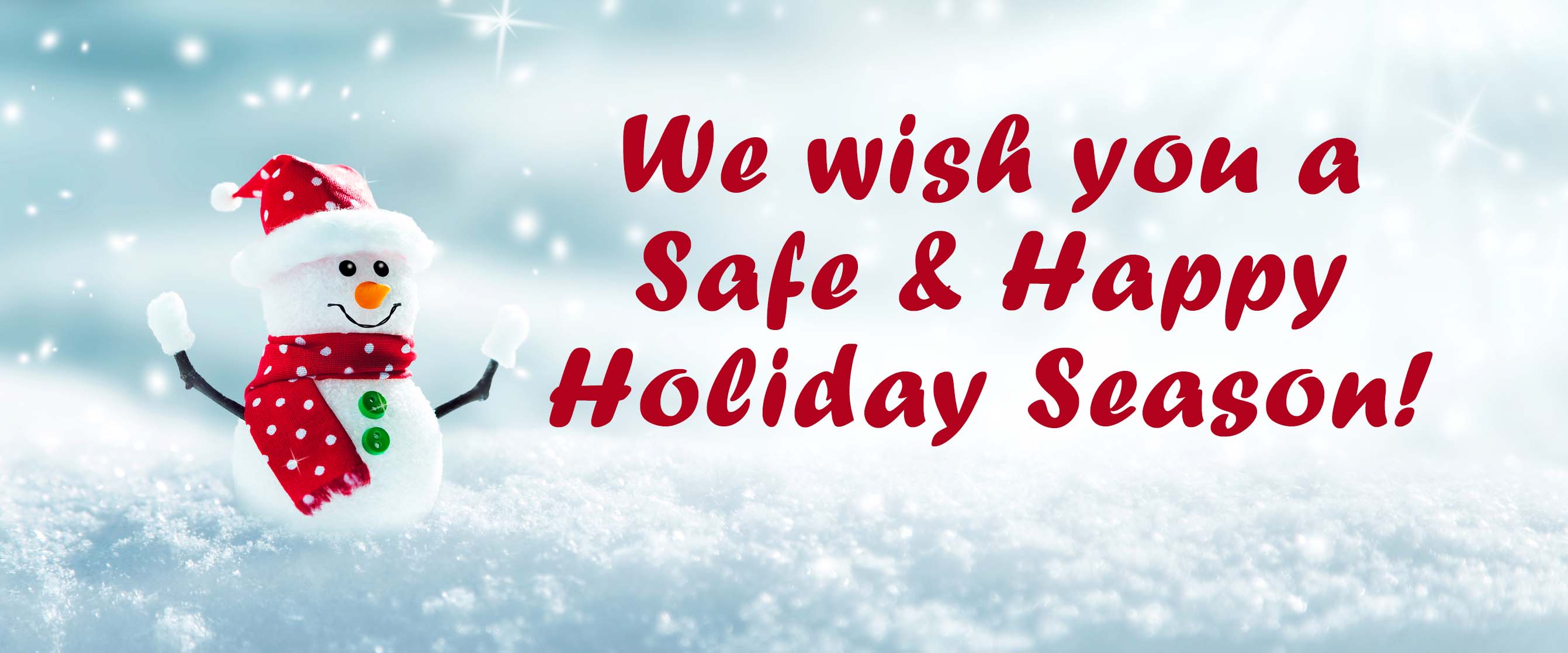 text-we wish you a safe and happy holiday season with an image of a snowman