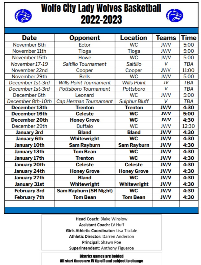 2022-23 Basketball Schedule