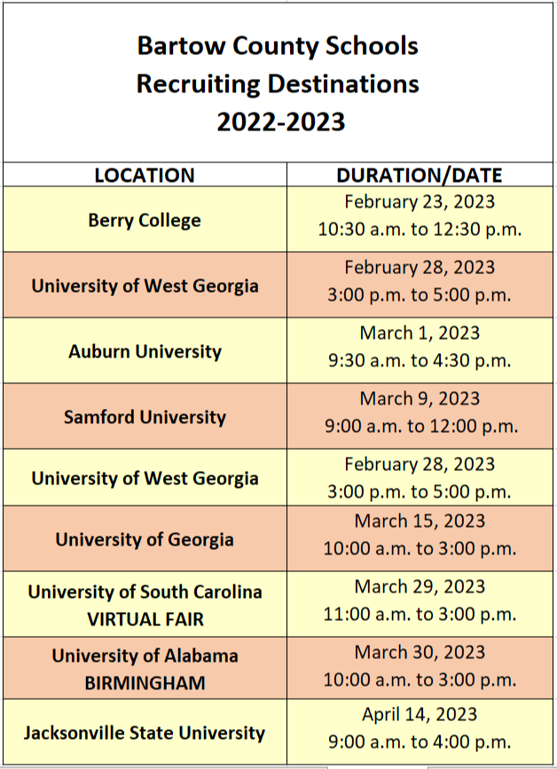 Recruiting Schedule Bartow County School System