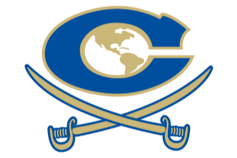 Logo features a blue letter C with a world map inside. Two crossed swords are below the letter.