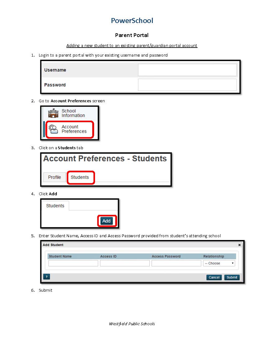 Parent Portal Adding New Students