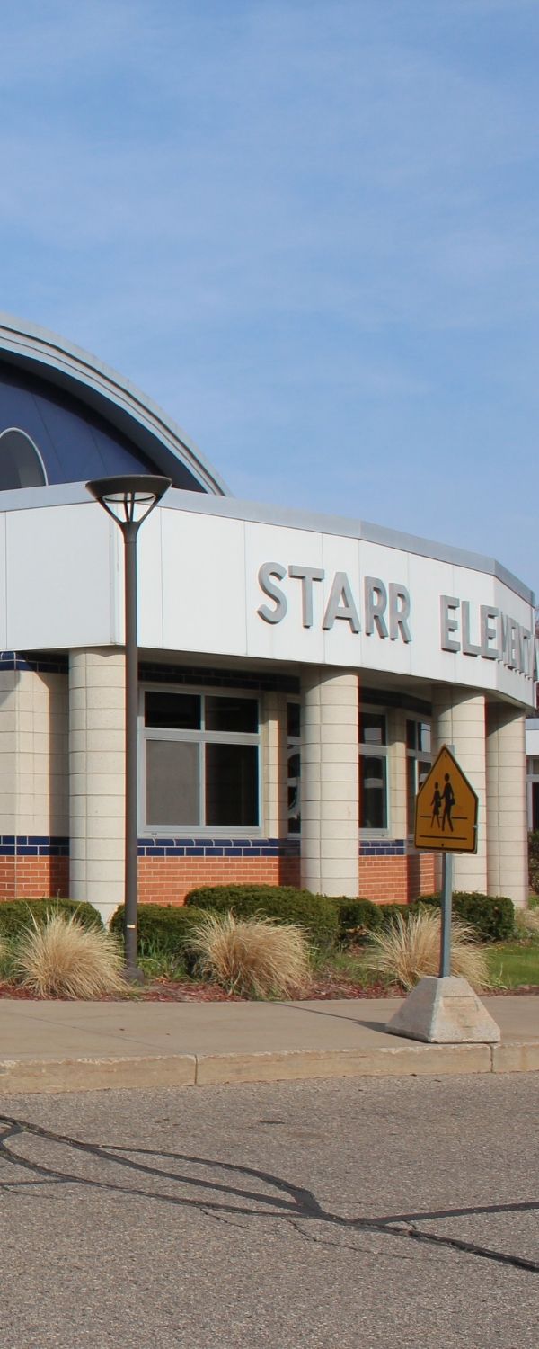 Picture of exterior of Starr Elementary, wording on side of the building "Starr Elementary"