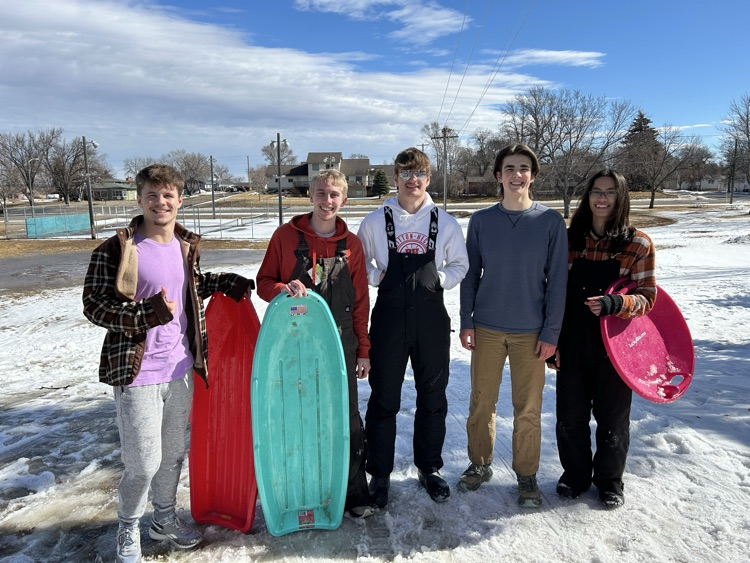 Mrs. Bosse's physics class took advantage of the spring-like weather and went sledding. They collected data and will calculate the coefficient of friction between the sled and the snow.