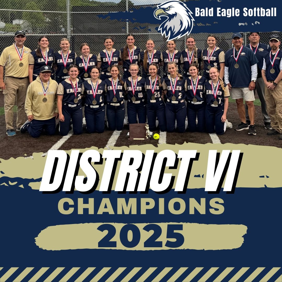 Softball team posed with district trophy text says DIstrict 6 Champions 2025