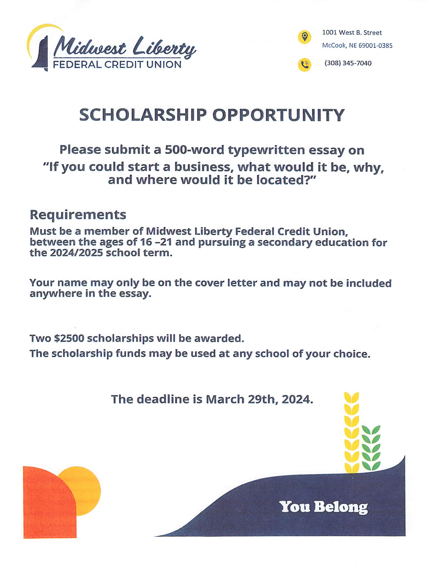 Midwest Liberty Federal Credit Union Scholarship