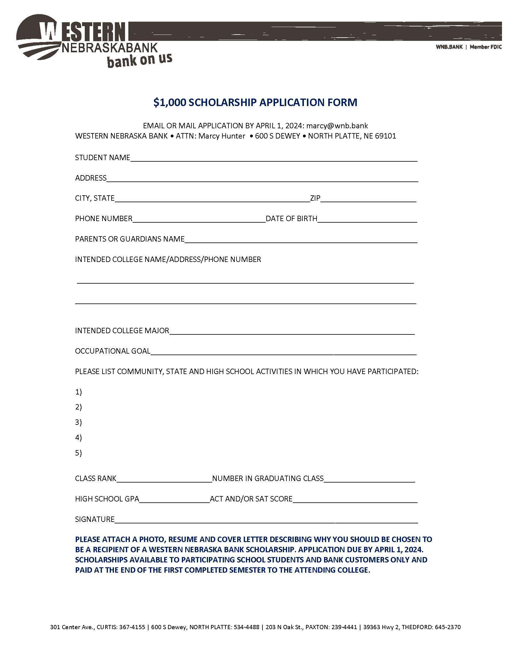 WNB Scholarship Application