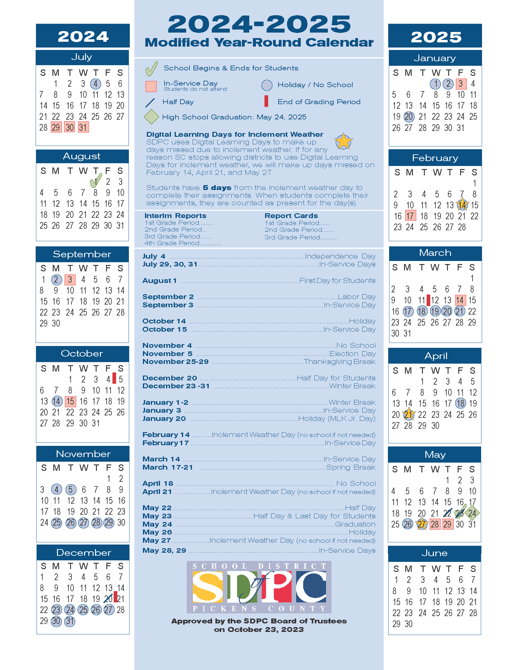 2024 25 Pickens County School Calendar Celle Darline