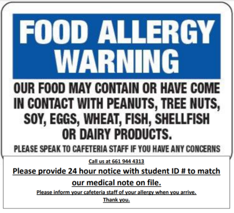 Food Allergy Warning