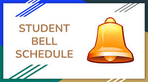 2023-2024 Bell Schedule words black letters with yellow circle