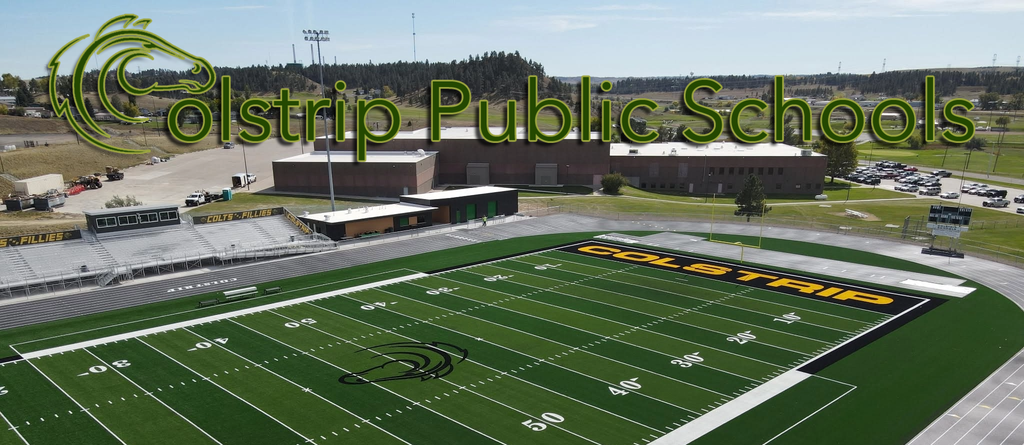 Colstrip Highschool with Field and School Logo