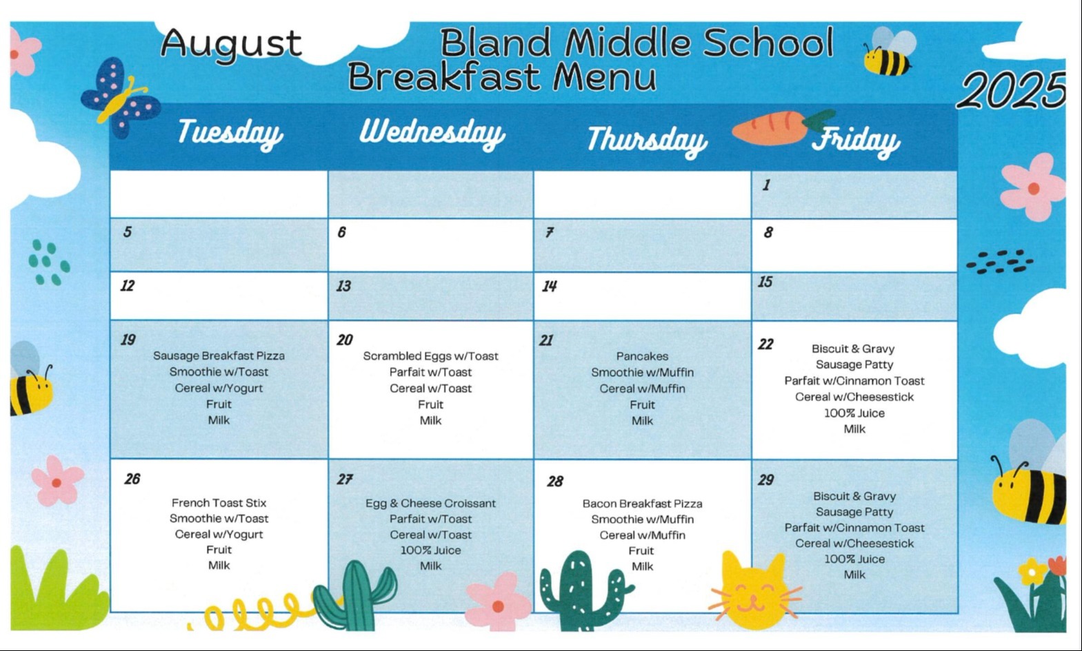 MS August Menu