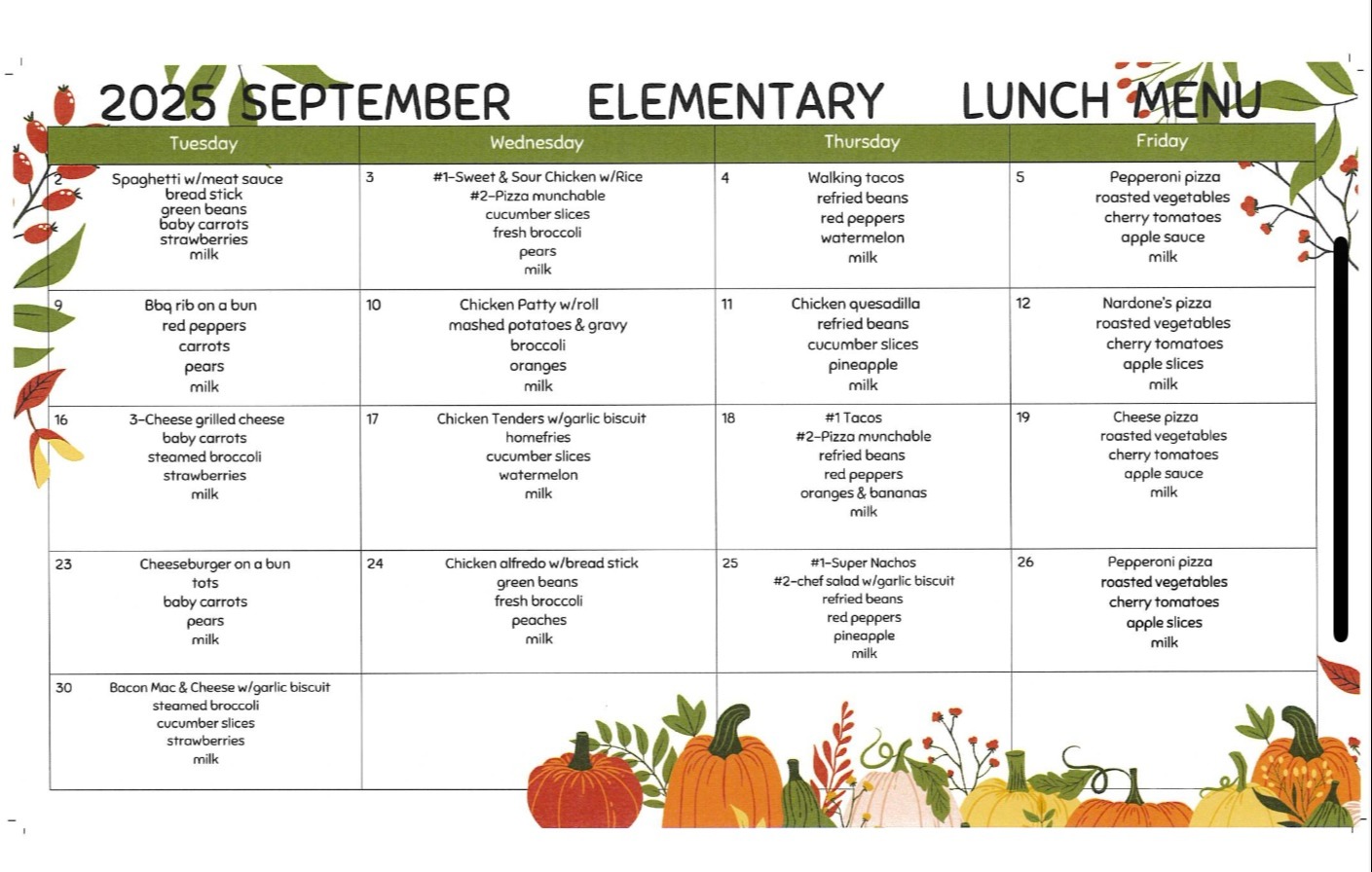 Elementary Lunch Menu