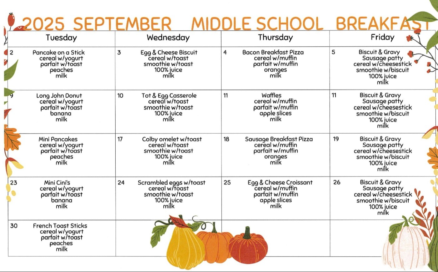 MS August Menu