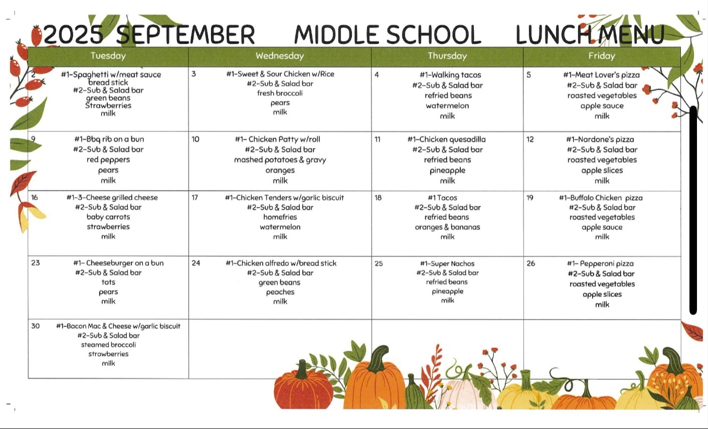 august 24 HS Menu