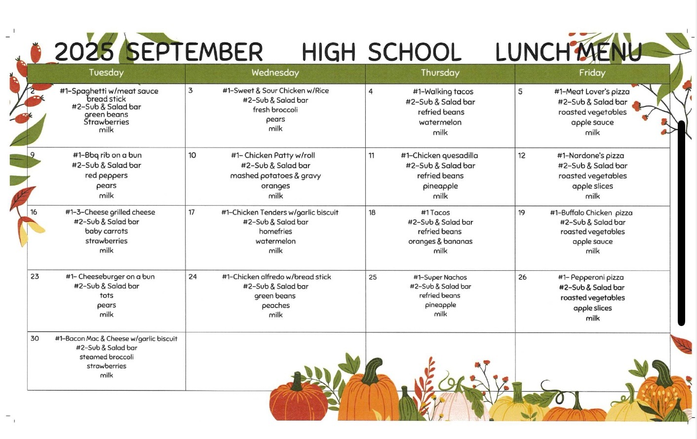 October Menus 2024