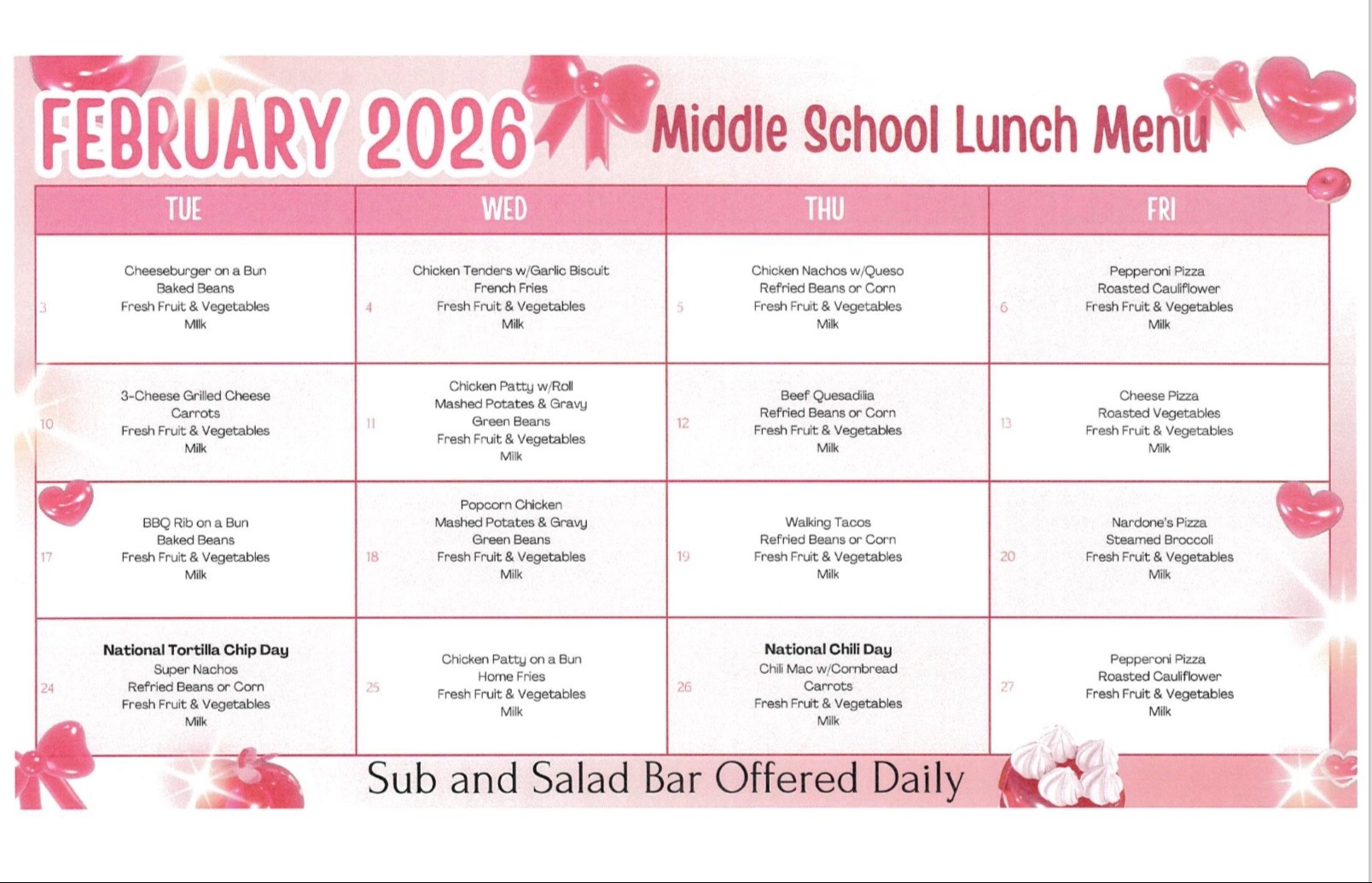 august 24 HS Menu
