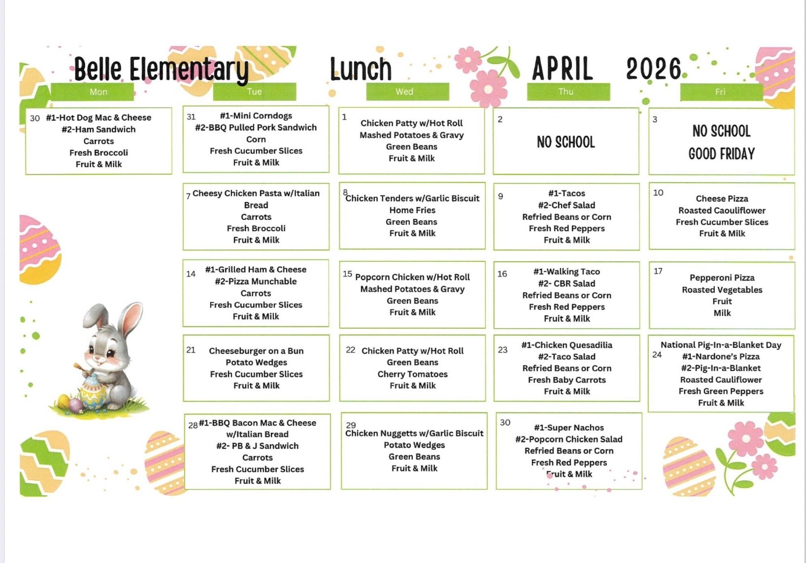 Elementary Lunch Menu