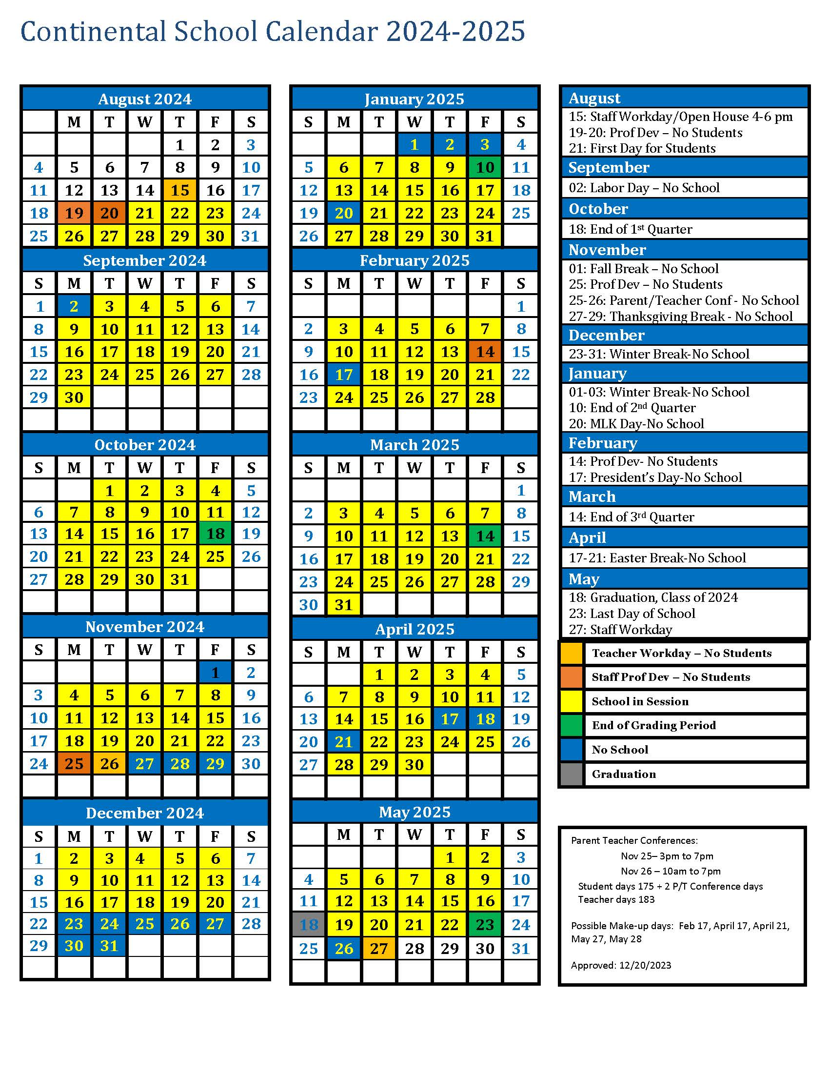 2024-2025 School Calendar