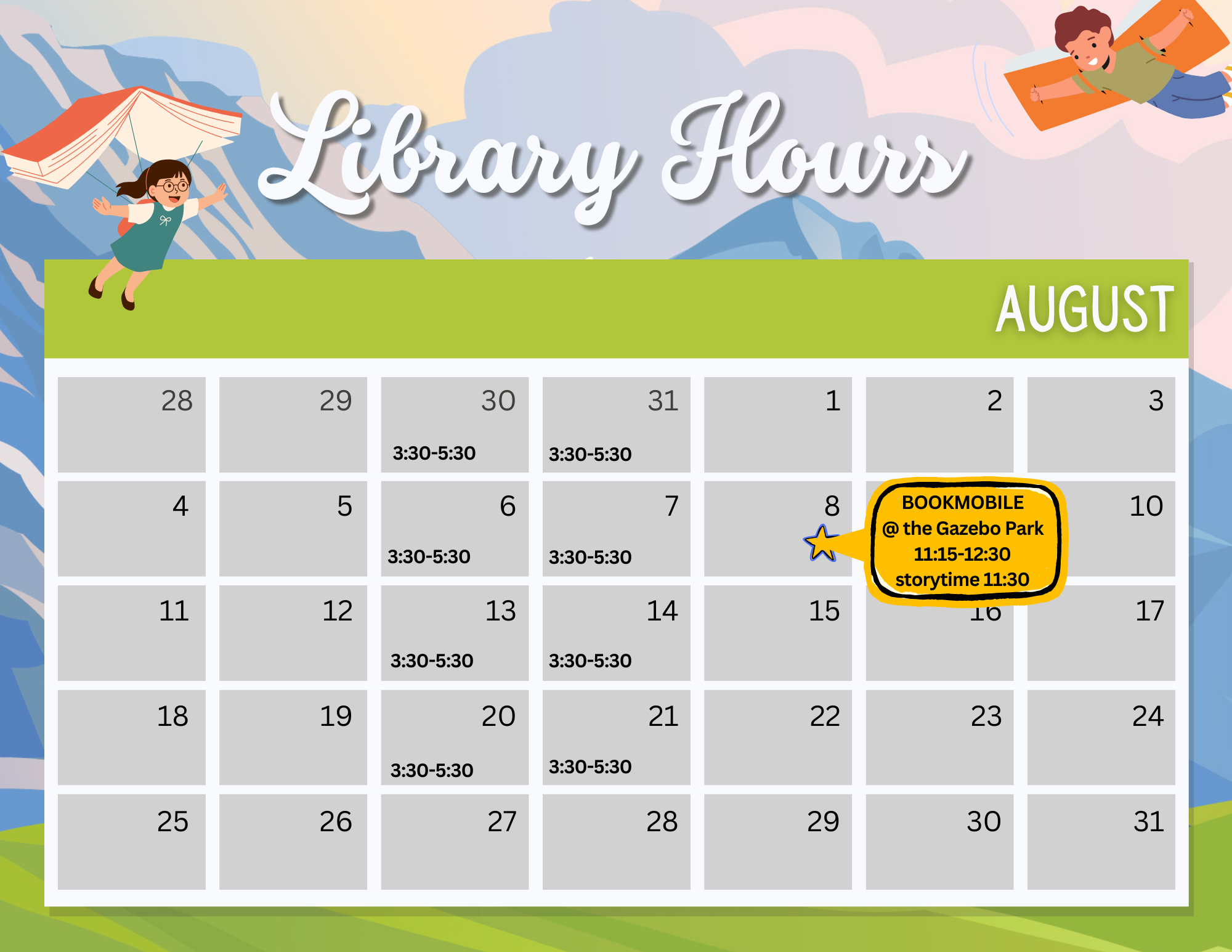 library calendar for august 2024
