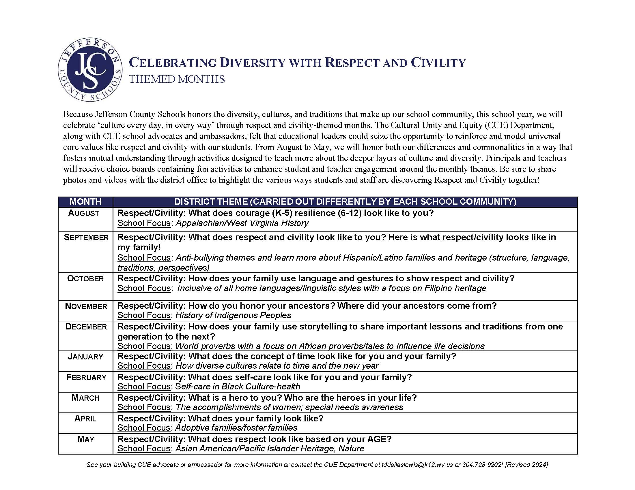 Themed Months for respect and civility 