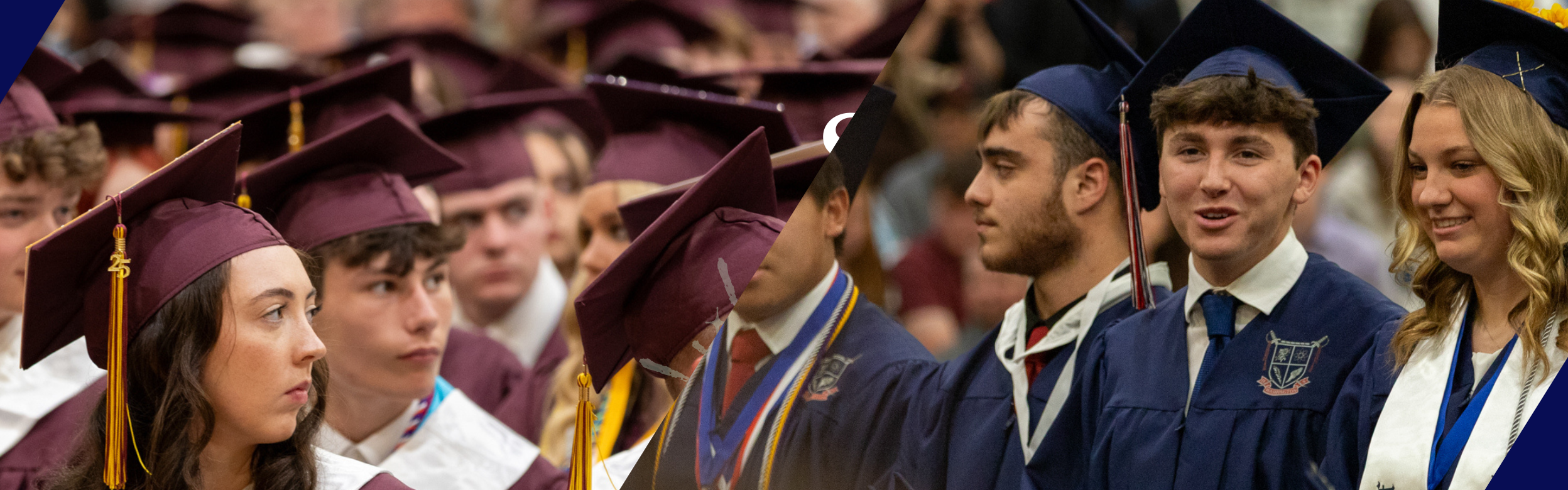 Students sitting at graduation in regalia