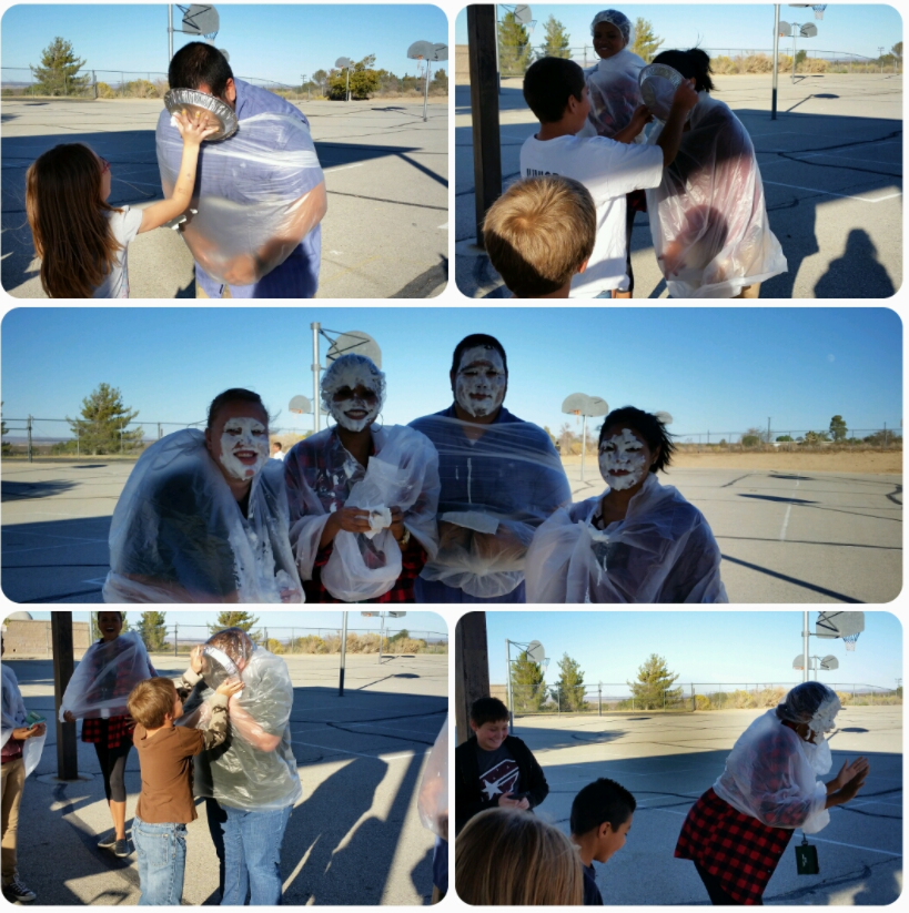 Photo collage of staff members getting pie faced